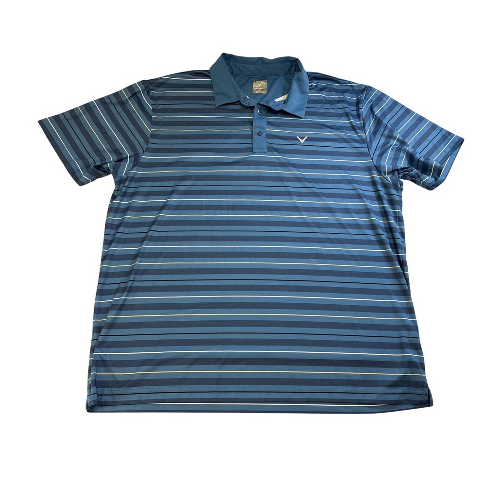 Callaway Mens XXL Opti-Dri Striped Golf Polo Shirt Blue Short‎ Sleeve